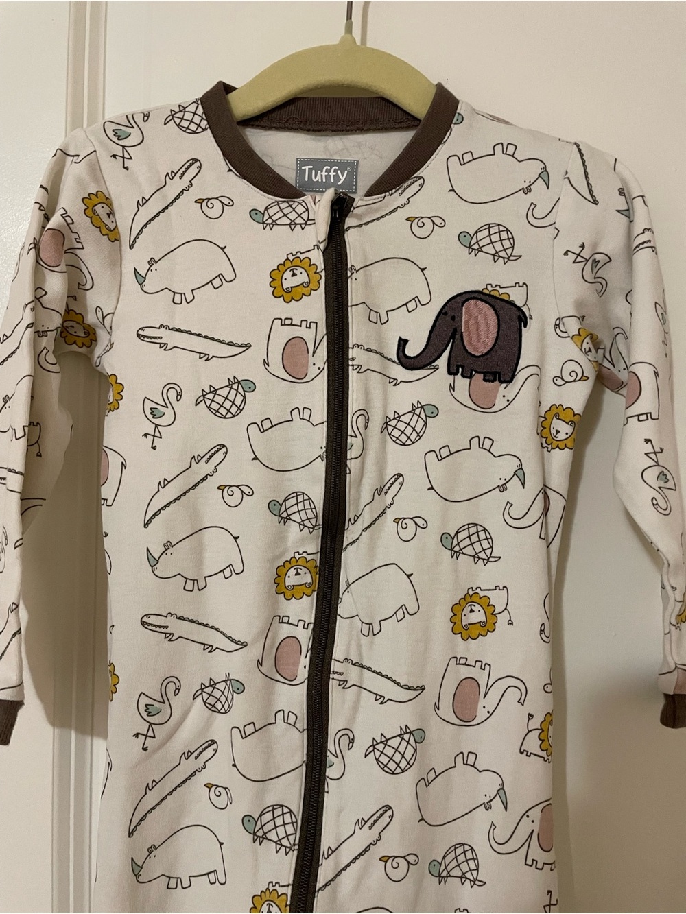 5/$30🍒Tuffy Sleeper Cream Animal Print One-Piece Pajamas